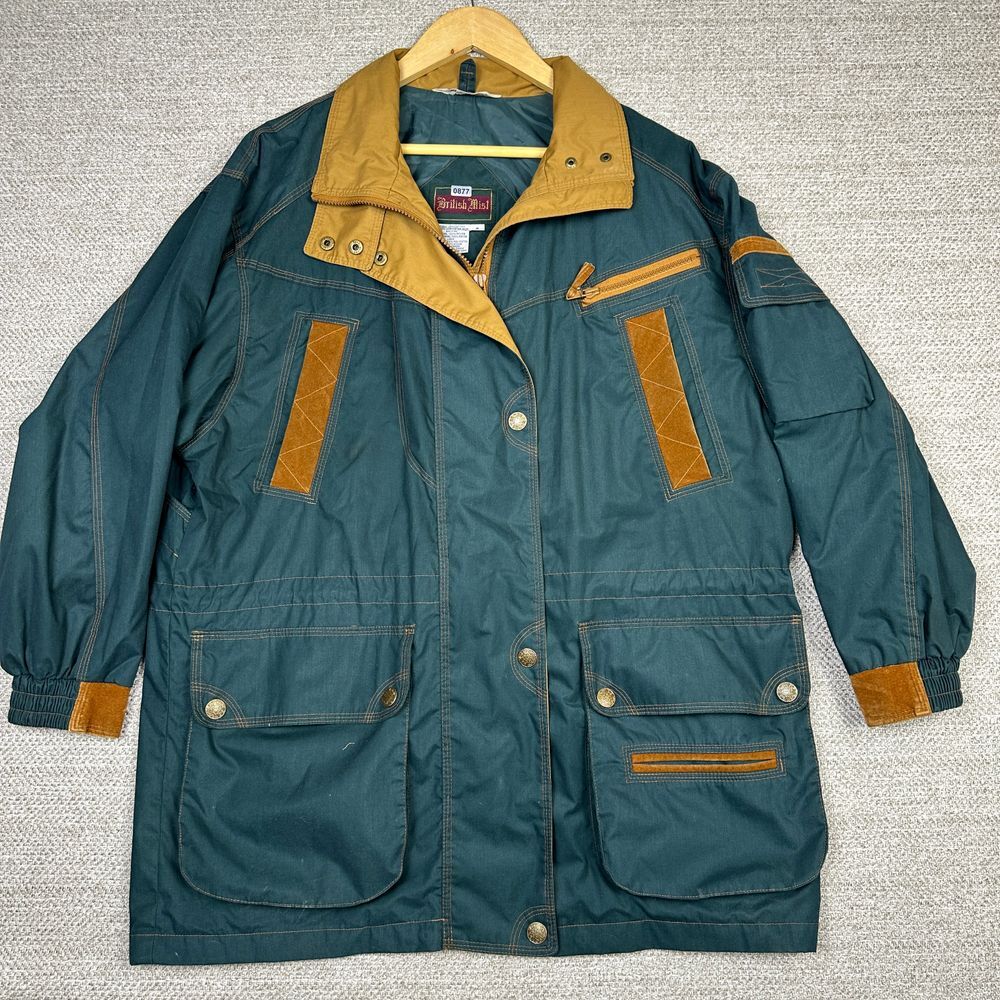 VTG British Mist Women‎ Sz S Green Tan Chore Jacket Coat Hiking Barn Field Farm